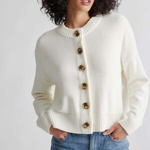 NWT Quince 100% Organic Cotton Cropped Cardigan in Ivory | Size XS